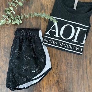 Black and white running shorts